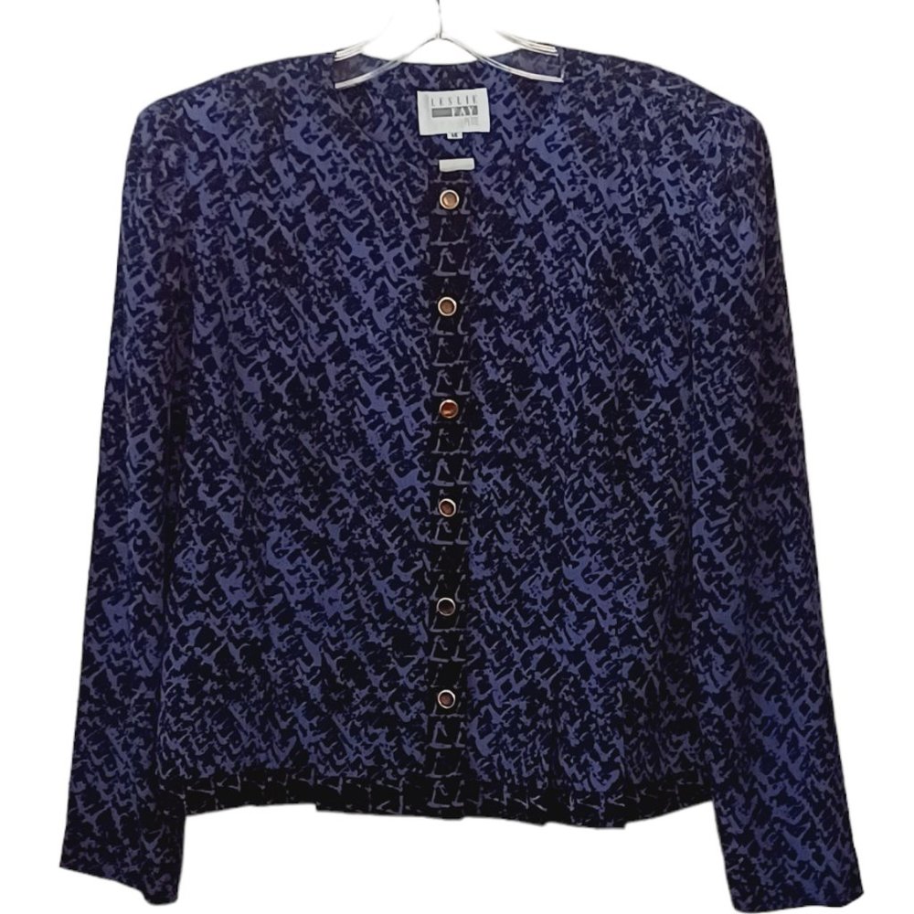 Leslie Fay Vintage Purple And Black Lightweight Top W/ Shoulder Pads